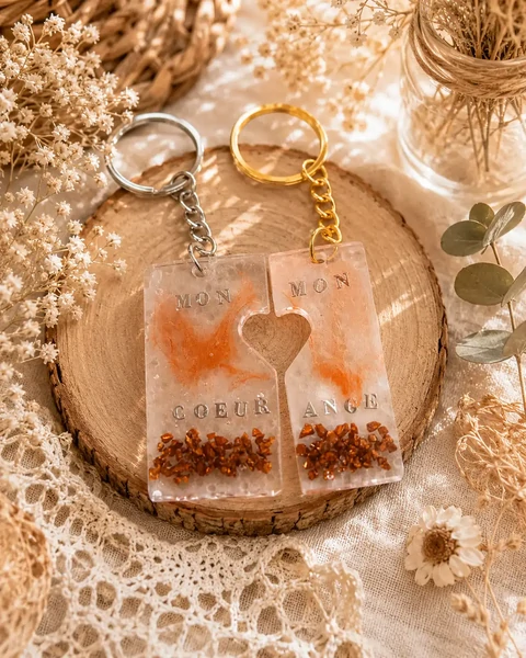 Mon Cœur • Mon Ange – Duo de porte-clés en résine personnalisés sur commande