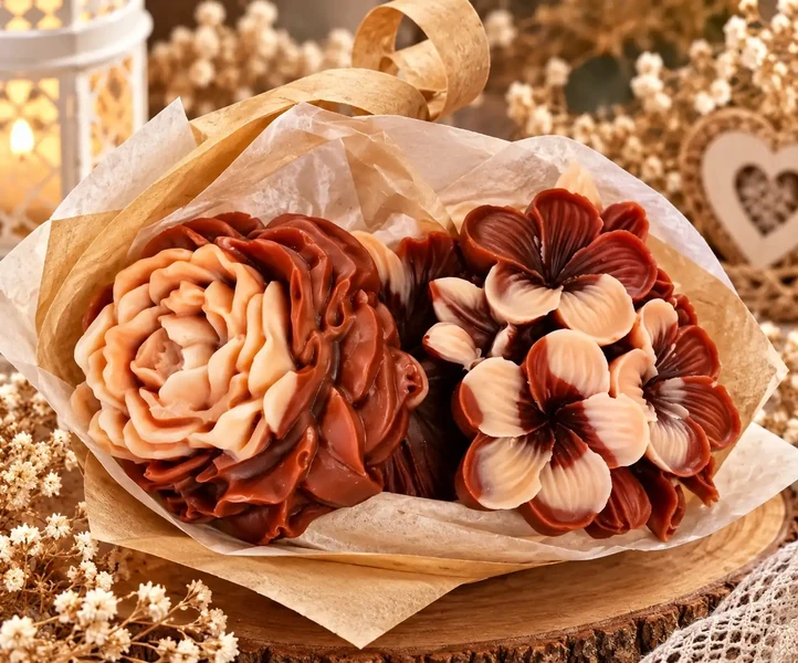 Bouquet Pivoine & Fleurs de Cerisier marron et beige
