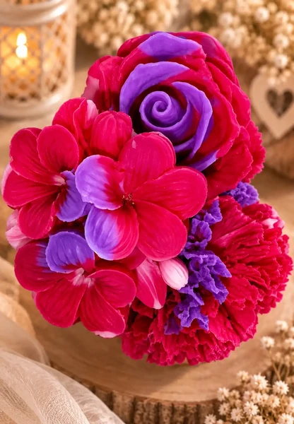 Bouquet rose, coquelicot & Œillet fushia et violet
