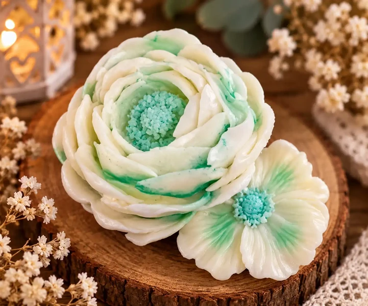 Bouquet Renoncule & Cosmos ivoires et vertes