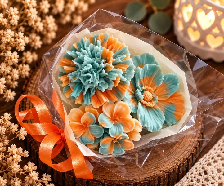 Bouquet Œillet, Frangipanier & Hibiscus orange et vert