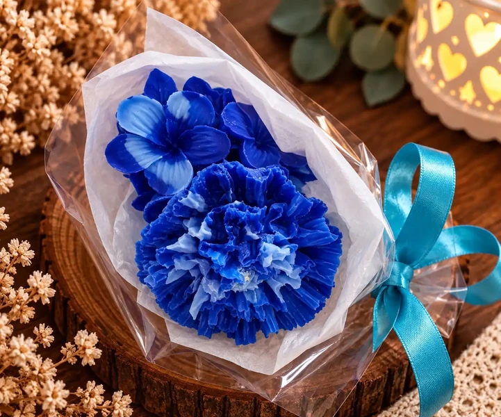 Bouquet Œillet & Frangipanier Bleues