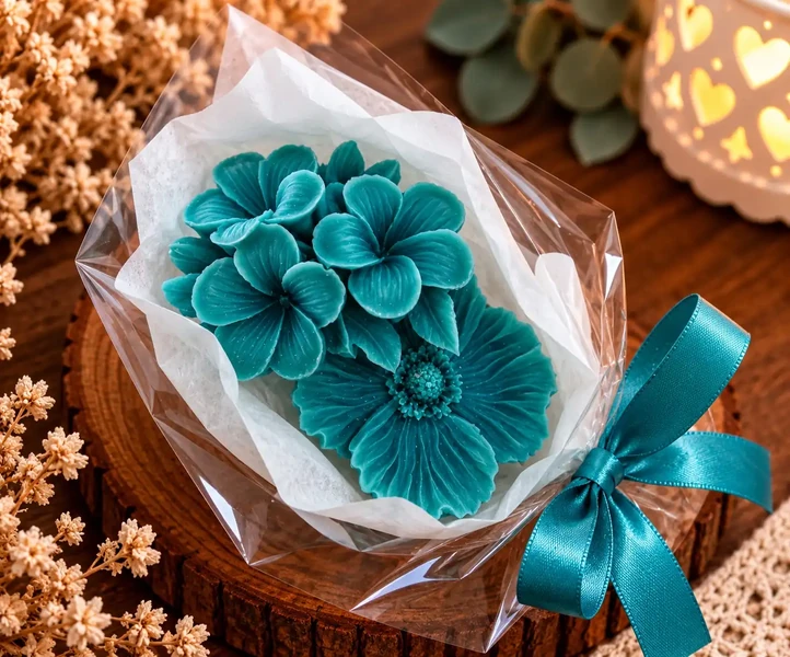 Bouquet Cerisier, Cosmos bleues turquoise