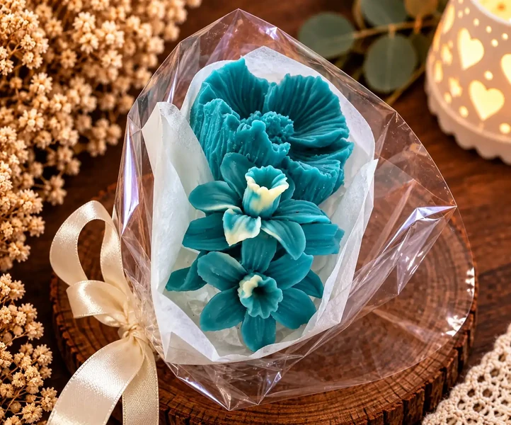 Bouquet Coquelicot & Narcisses bleues turquoise
