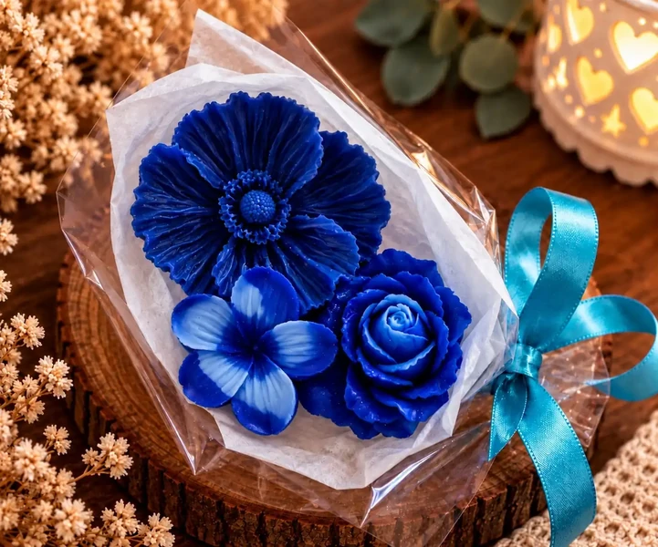 Bouquet Cerisier, Cosmos & Rose bleues